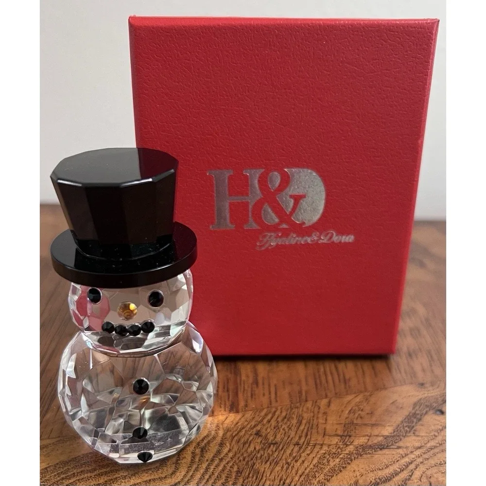 Crystal Snowman Clear  Christmas Figurine / Figure ~ Hyaline & Dora ~ H&D ~ New